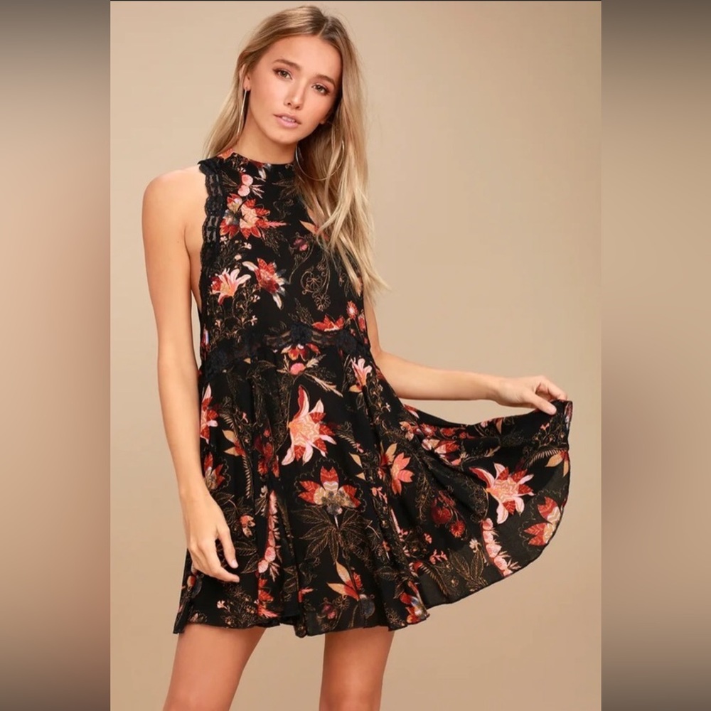 Free People Black Lace Floral Dress